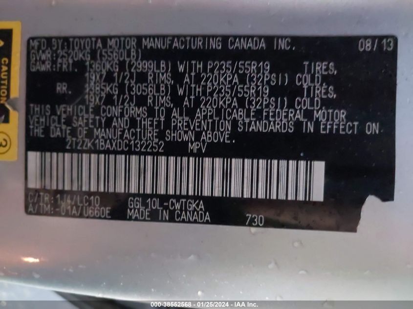 2013 LEXUS RX 350 - 2T2ZK1BAXDC132252