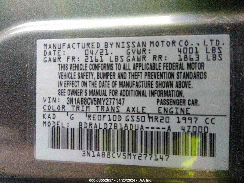 2021 NISSAN SENTRA SV - 3N1AB8CV5MY277147