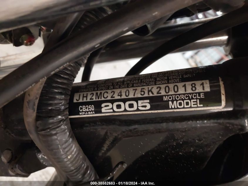 2005 HONDA CB250 JH2MC24075K200181
