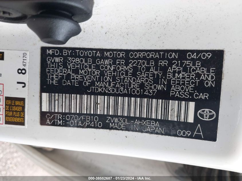 JTDKN3DU3A1001437 | 2010 TOYOTA PRIUS