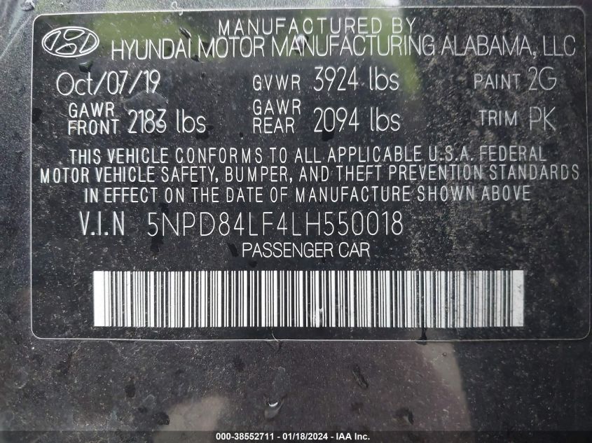 2020 HYUNDAI ELANTRA SEL/VALUE/LIMITED - 5NPD84LF4LH550018