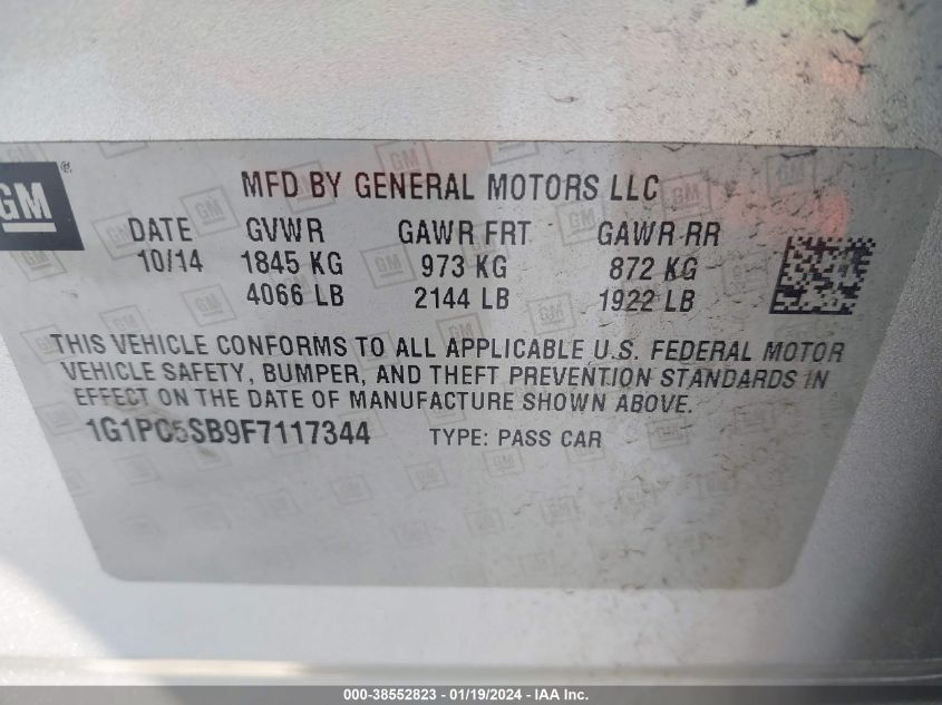 2015 CHEVROLET CRUZE LT - 1G1PC5SB9F7117344