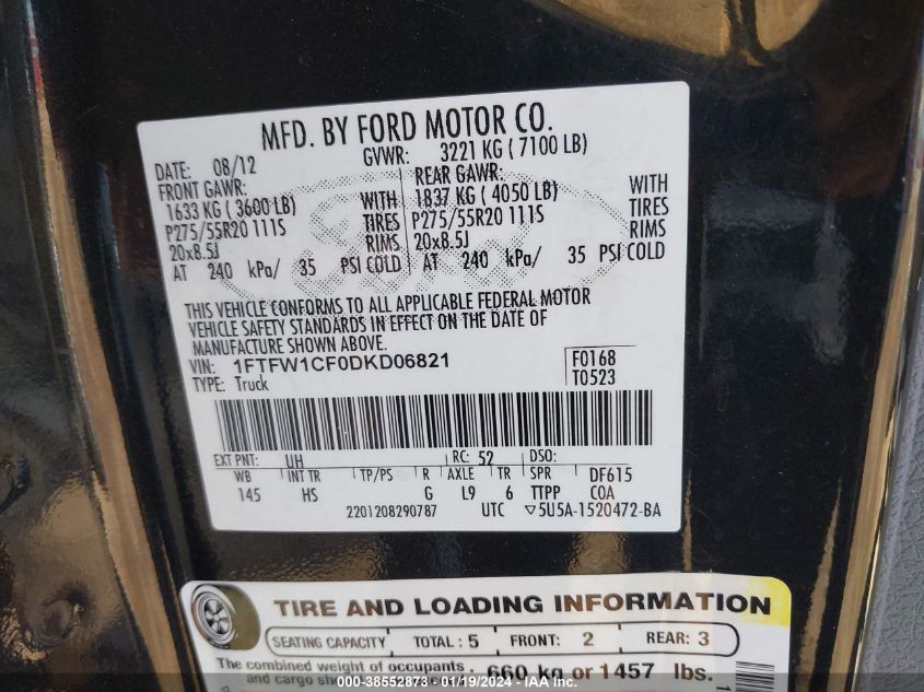 2013 FORD F-150 LARIAT - 1FTFW1CF0DKD06821