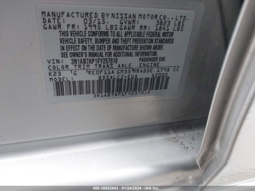 2015 NISSAN SENTRA S - 3N1AB7AP1FY257818