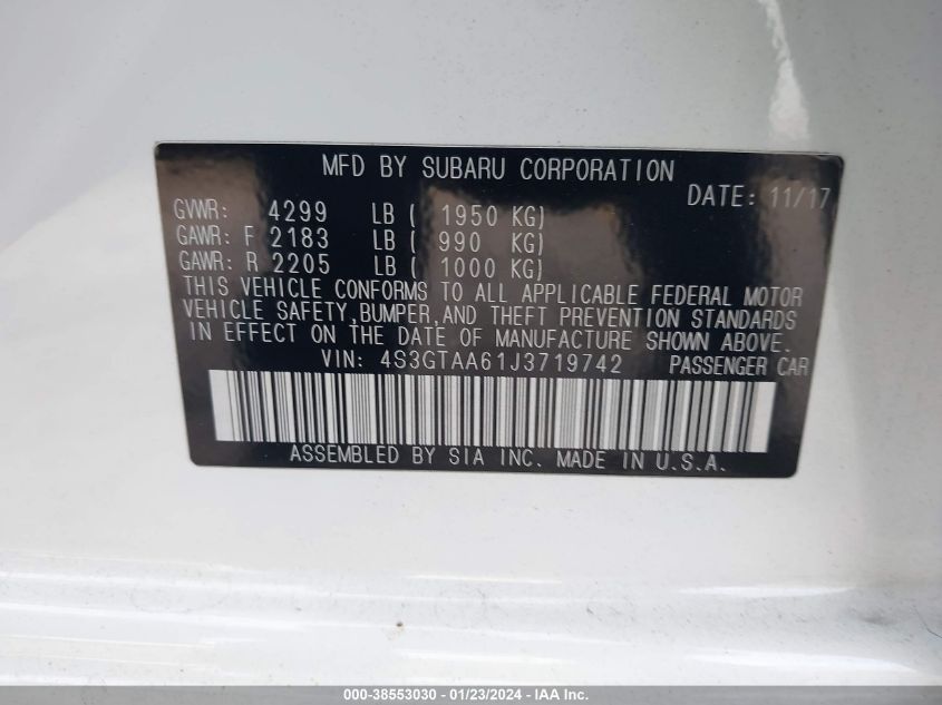 2018 SUBARU IMPREZA - 4S3GTAA61J3719742