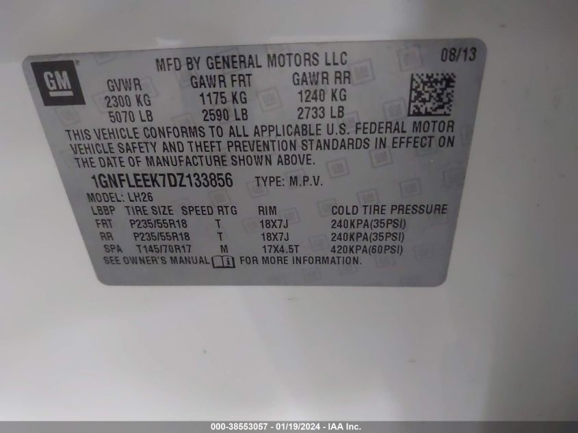 2013 CHEVROLET EQUINOX 1LT - 1GNFLEEK7DZ133856
