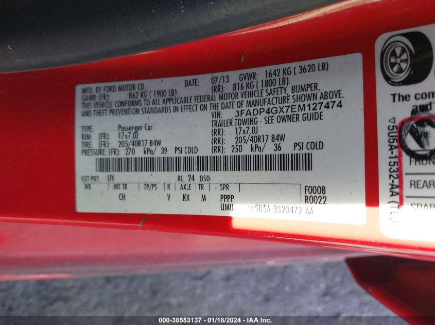 2014 FORD FIESTA ST - 3FADP4GX7EM127474