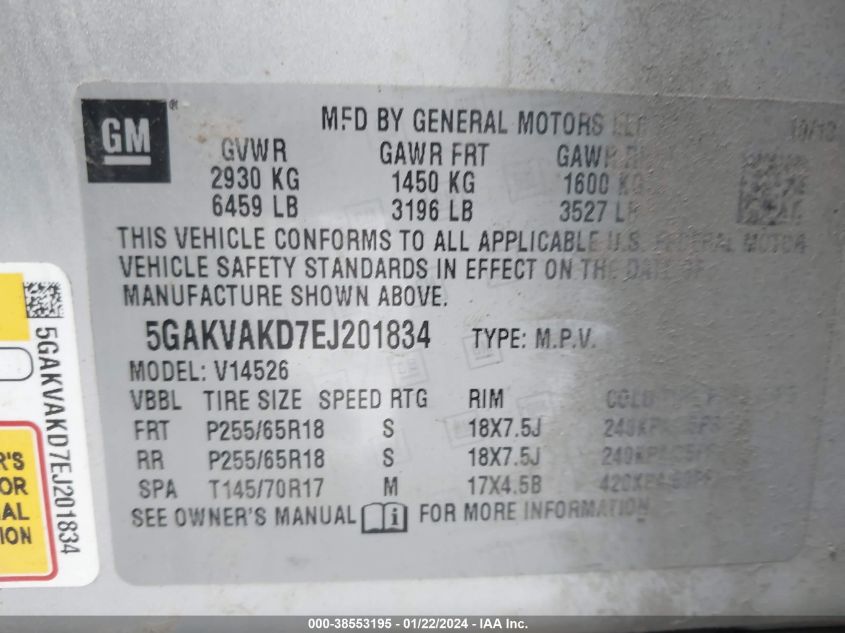 2014 BUICK ENCLAVE CONVENIENCE - 5GAKVAKD7EJ201834