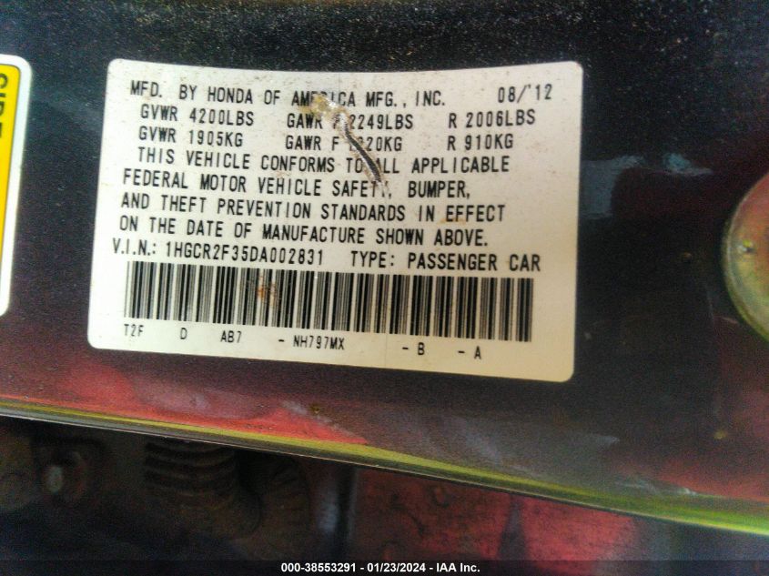 2013 HONDA ACCORD LX - 1HGCR2F35DA002831