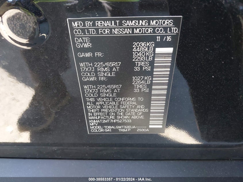 VIN KNMAT2MT7HP527533 2017 NISSAN ROGUE SV
