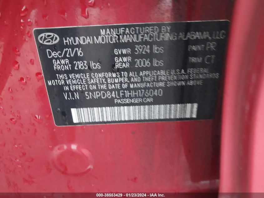 2017 HYUNDAI ELANTRA SE/VALUE/LIMITED - 5NPD84LF1HH176040