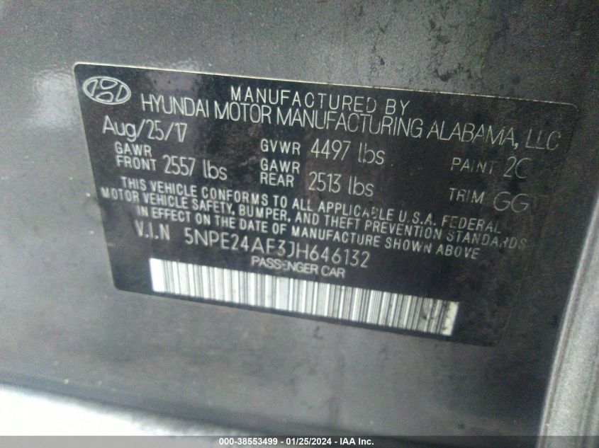 2018 HYUNDAI SONATA SE - 5NPE24AF3JH646132