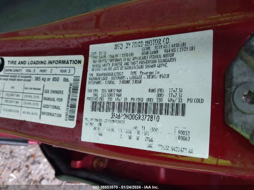 2016 FORD FUSION SE - 3FA6P0HD0GR372810