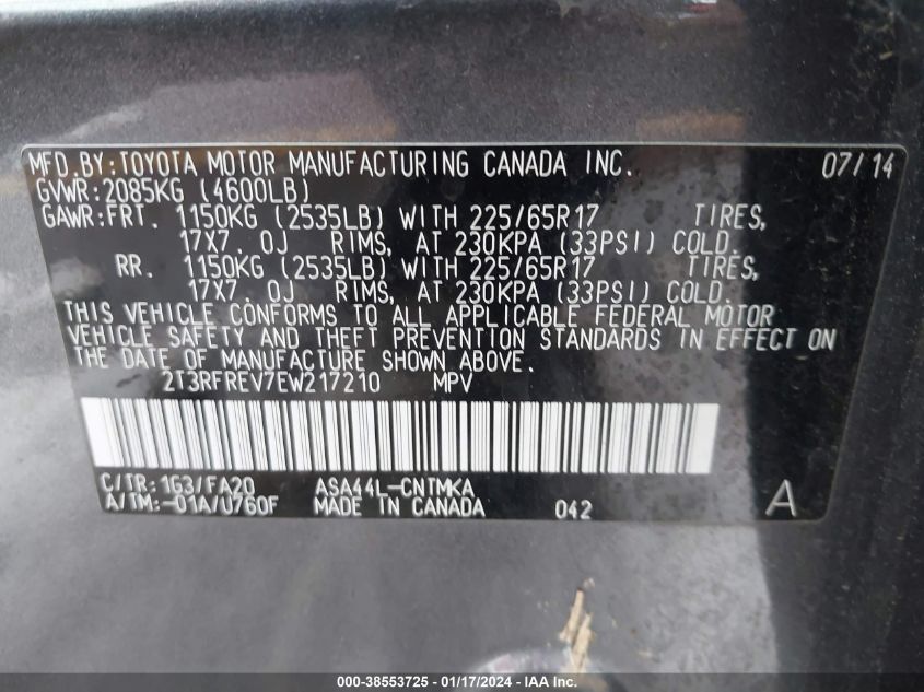 2014 TOYOTA RAV4 XLE - 2T3RFREV7EW217210