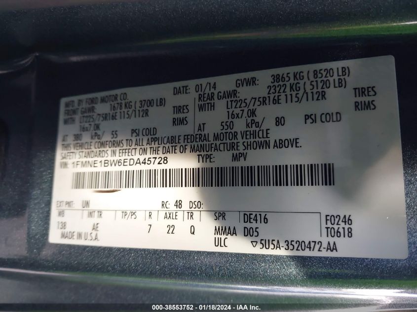 2014 FORD E-150 XL - 1FMNE1BW6EDA45728