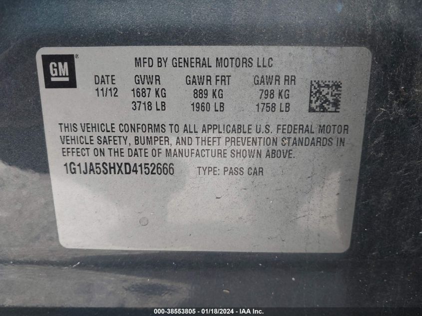 2013 CHEVROLET SONIC LS AUTO - 1G1JA5SHXD4152666