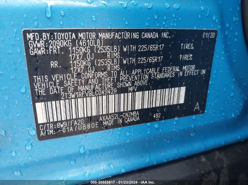 2020 TOYOTA RAV4 XLE - 2T3W1RFV8LC049429