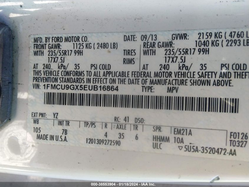 2014 FORD ESCAPE SE - 1FMCU9GX5EUB16864