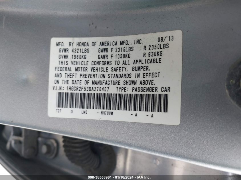 2013 HONDA ACCORD SPORT - 1HGCR2F53DA270407