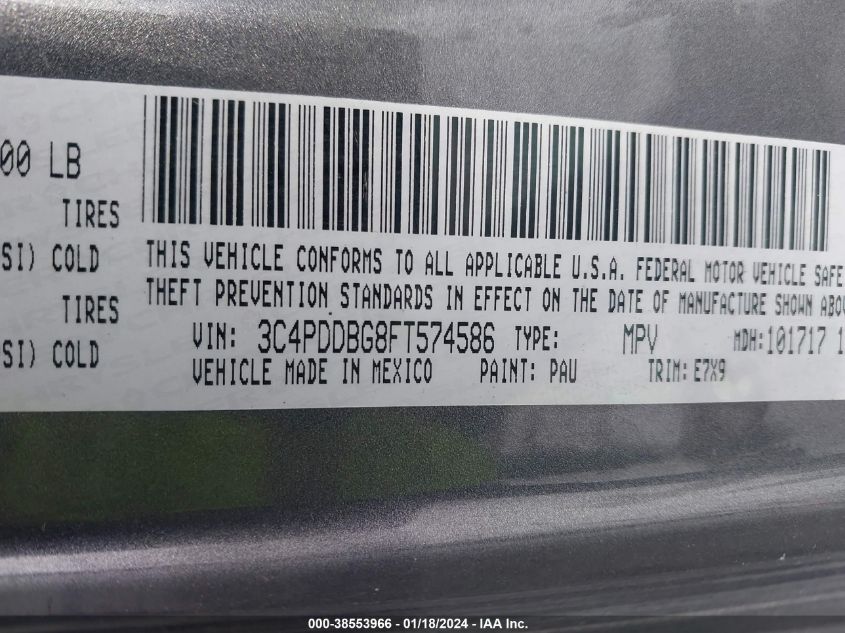 2015 DODGE JOURNEY SXT - 3C4PDDBG8FT574586