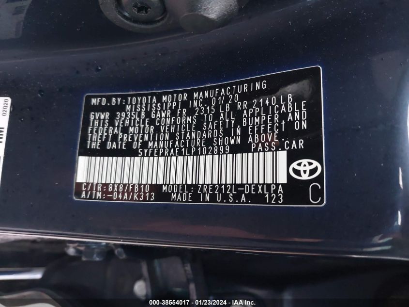 2020 TOYOTA COROLLA LE - 5YFEPRAE1LP102899