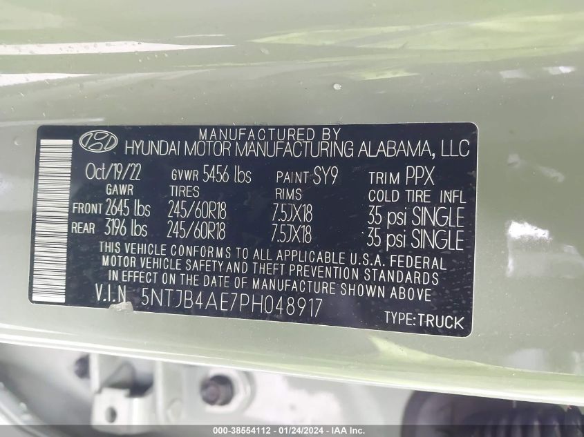 2023 HYUNDAI SANTA CRUZ SEL - 5NTJB4AE7PH048917