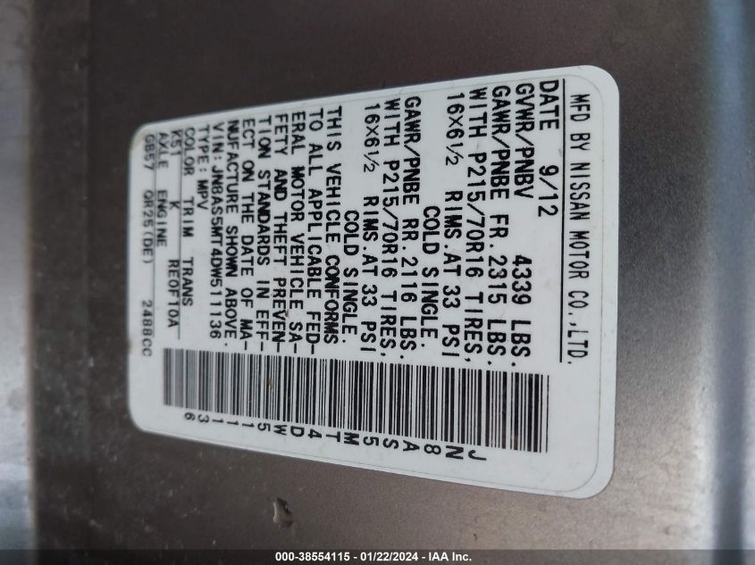 2013 NISSAN ROGUE S - JN8AS5MT4DW511136