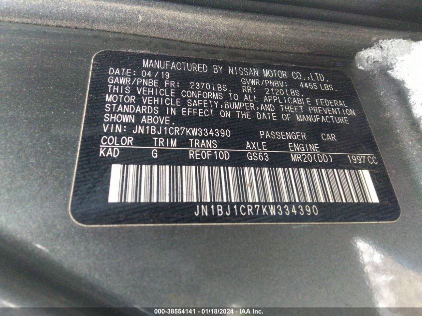 2019 NISSAN ROGUE SPORT SV - JN1BJ1CR7KW334390