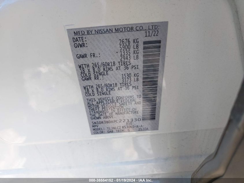 2023 NISSAN PATHFINDER SV - 5N1DR3BDXPC221330