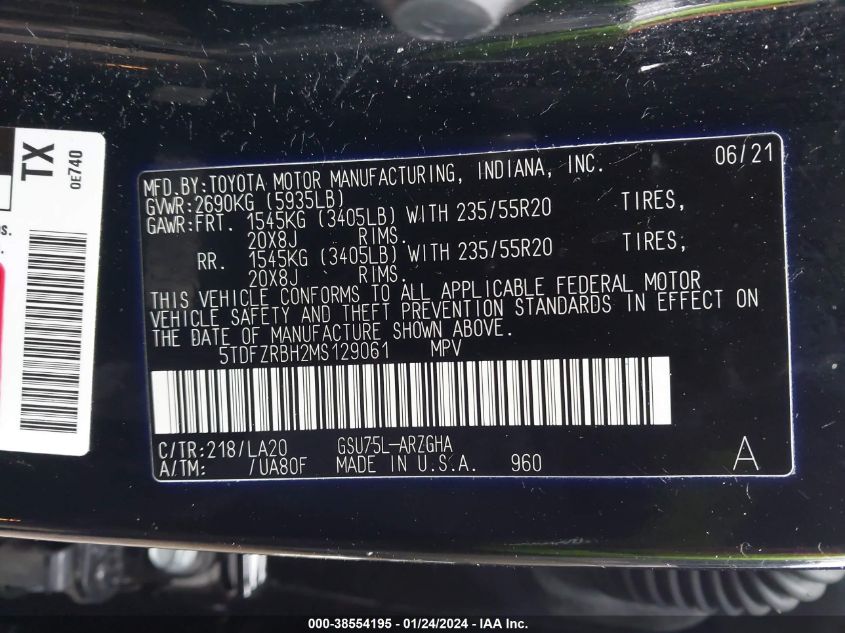 2021 TOYOTA HIGHLANDER PLATINUM - 5TDFZRBH2MS129061
