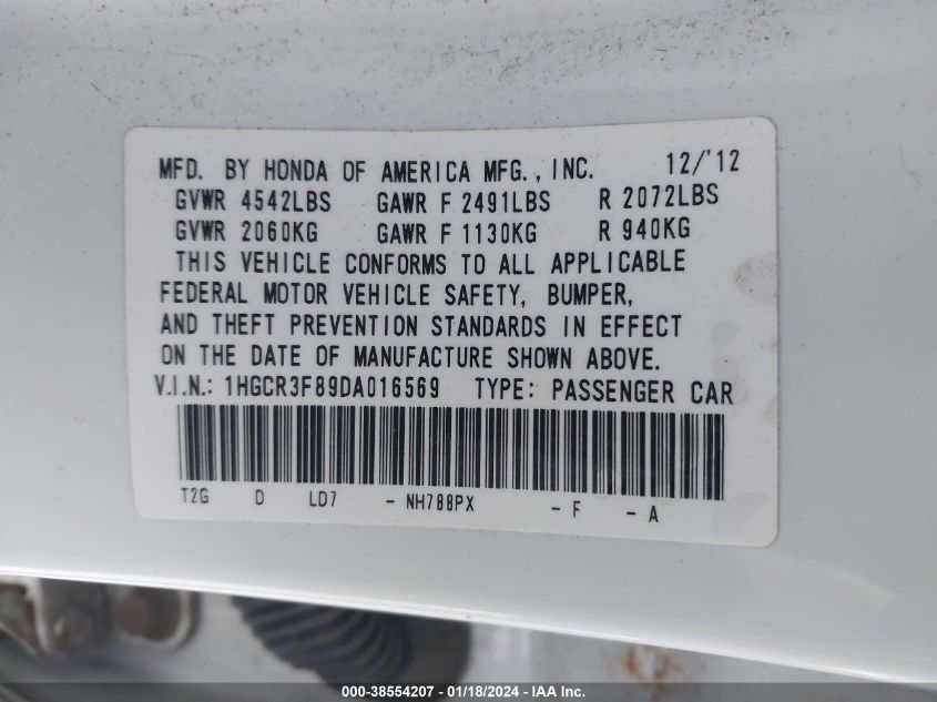 2013 HONDA ACCORD EX-L V-6 - 1HGCR3F89DA016569