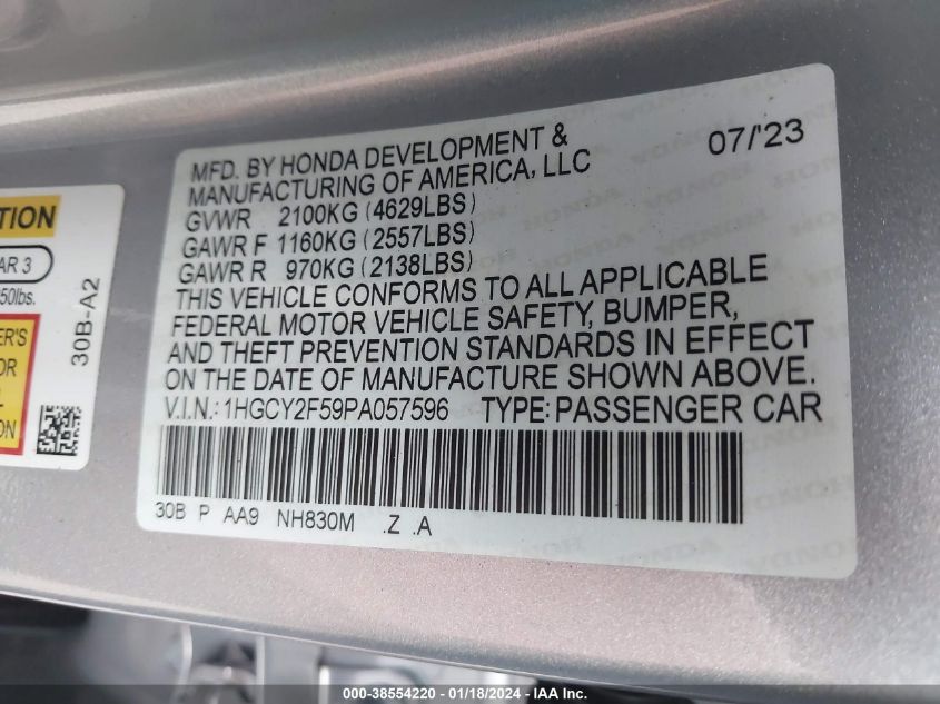 2023 HONDA ACCORD HYBRID SPORT - 1HGCY2F59PA057596