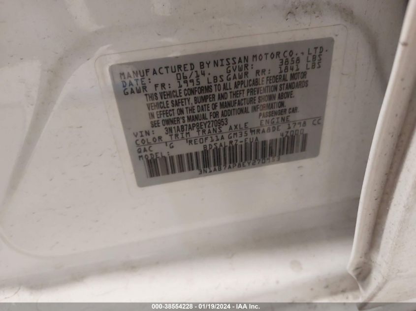 2014 NISSAN SENTRA S/SV/SR/SL - 3N1AB7AP8EY270953