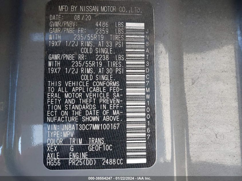 2021 NISSAN ROGUE PLATINUM - JN8AT3DC7MW100167