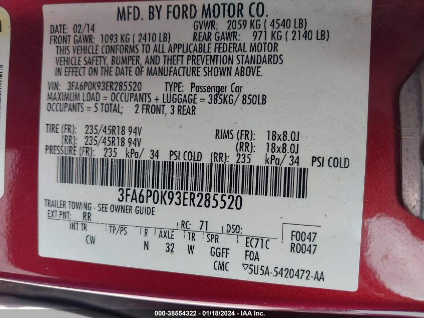 2014 FORD FUSION TITANIUM - 3FA6P0K93ER285520