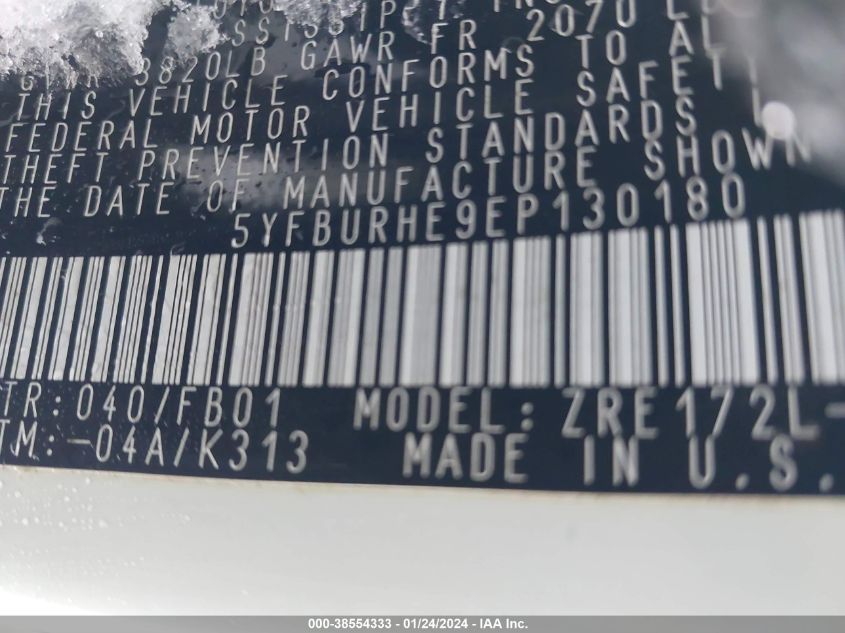 2014 TOYOTA COROLLA LE - 5YFBURHE9EP130180