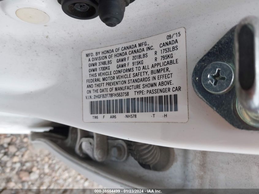 2015 HONDA CIVIC SE - 2HGFB2F78FH563758