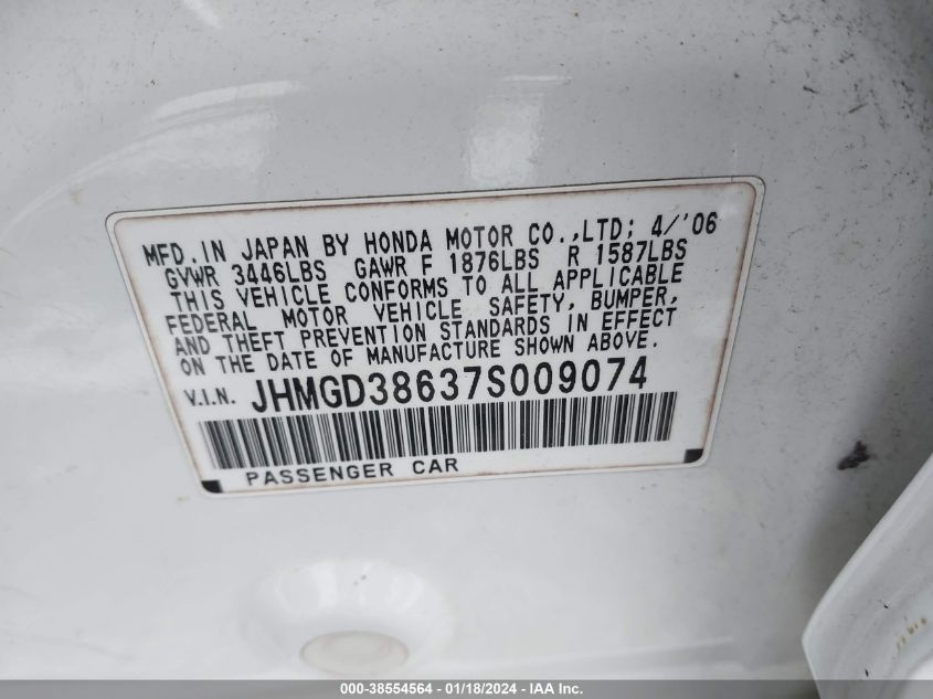 JHMGD38637S009074 | 2007 HONDA FIT