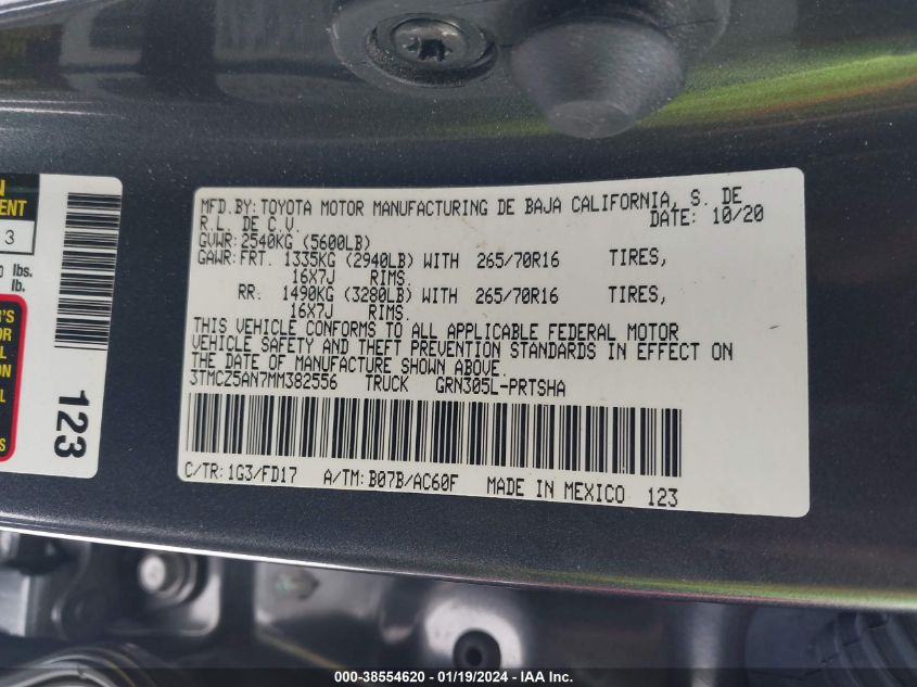 2021 TOYOTA TACOMA DOUBLE CAB/SR/SR5/TRD SPO - 3TMCZ5AN7MM382556
