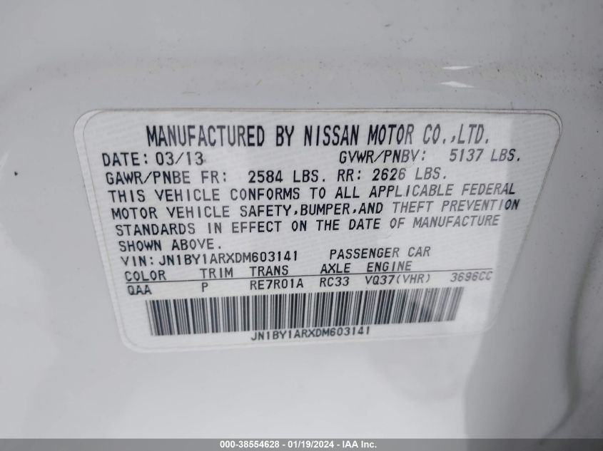 2013 INFINITI M37X JN1BY1ARXDM603141