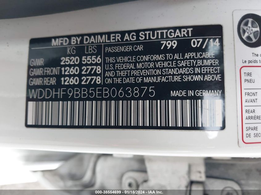 2014 MERCEDES-BENZ E 550 4MATIC WDDHF9BB5EB063875