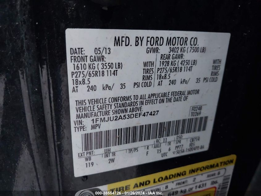 2013 FORD EXPEDITION LIMITED - 1FMJU2A53DEF47427