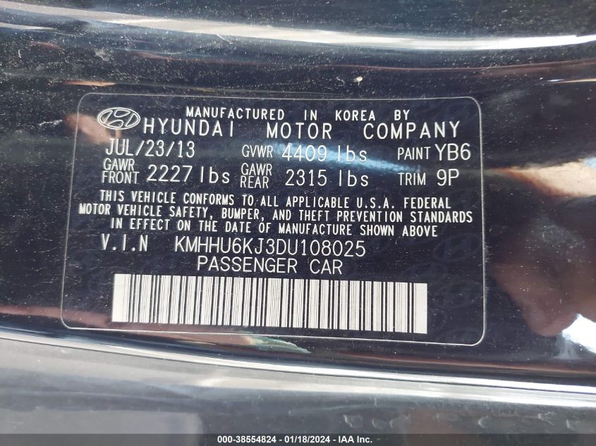 2013 HYUNDAI GENESIS 3.8 GRAND TOURING - KMHHU6KJ3DU108025