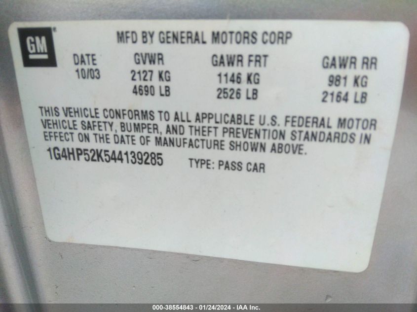 1G4HP52K544139285 | 2004 BUICK LESABRE