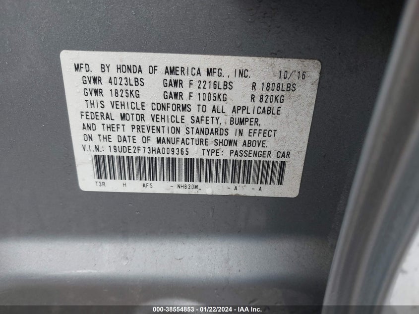VIN 19UDE2F73HA009365 2017 ACURA ILX PREMIUM/TECHNOLOGY