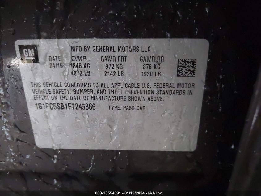 2015 CHEVROLET CRUZE 1LT AUTO - 1G1PC5SB1F7245366