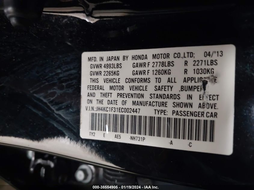 2014 ACURA RLX JH4KC1F31EC002447