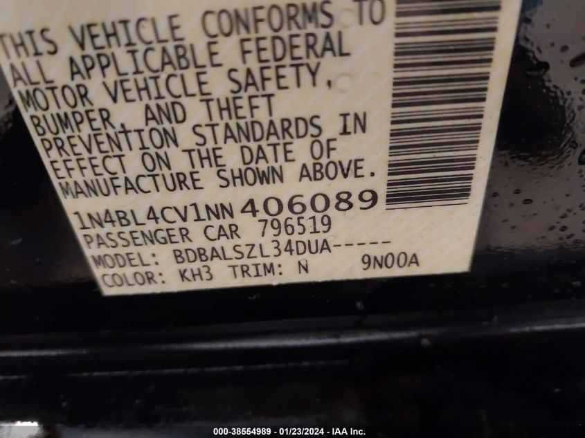 2022 NISSAN ALTIMA SR FWD - 1N4BL4CV1NN406089