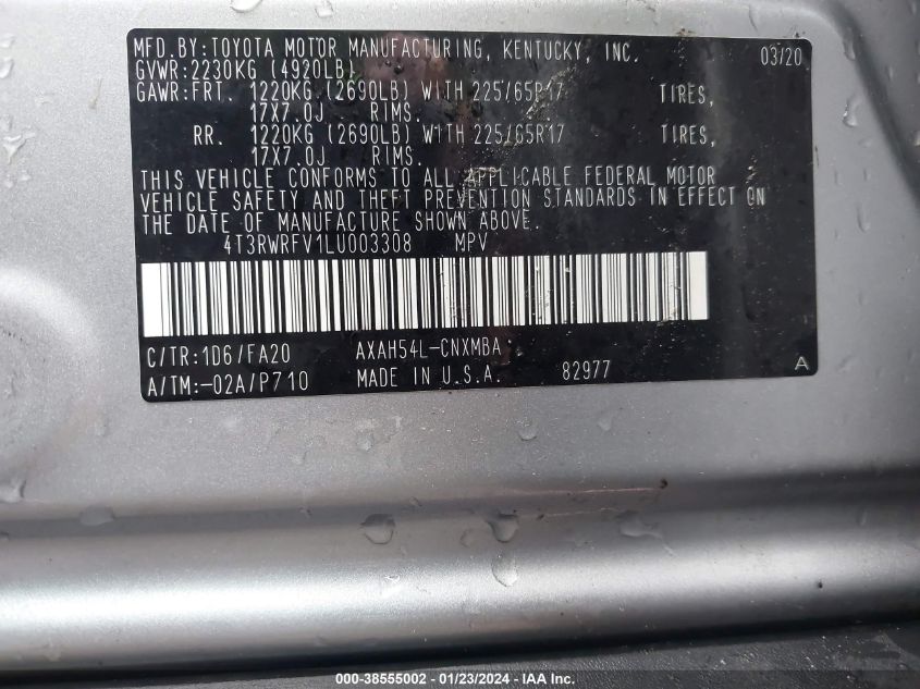 2020 TOYOTA RAV4 XLE/XSE - 4T3RWRFV1LU003308