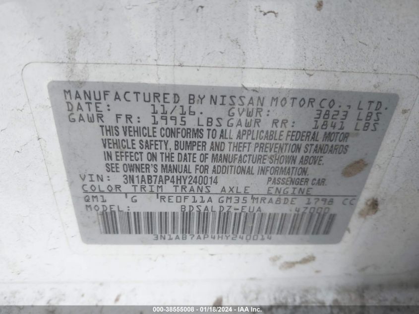2017 NISSAN SENTRA SV - 3N1AB7AP4HY240014